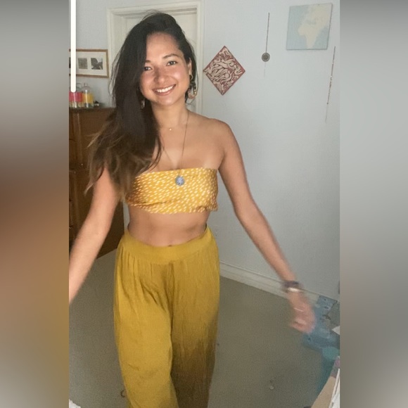 Free people Cleobella yellow dot silky top Marigold Oversized Scarf Wrap revolve - Picture 3 of 6